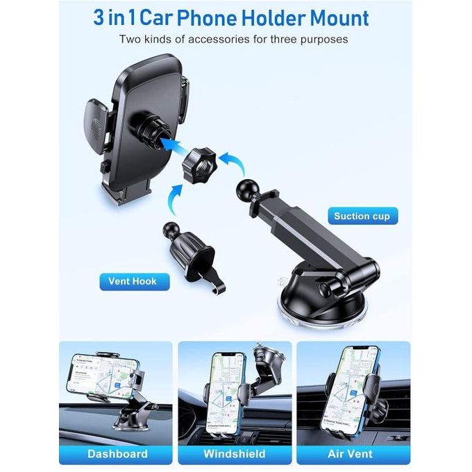 Black 3-in-1 Car Phone Holder