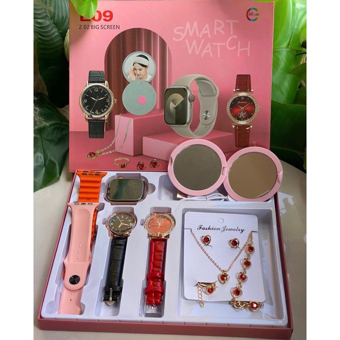 E09 2.02" Large Display Smartwatch Gift Set with Trendy Jewelry – Includes Multiple Straps & Accessories