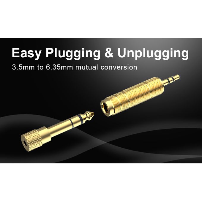 Set of 2 Premium 3.5mm Male to Female 6.35mm Audio Adapters – Gold