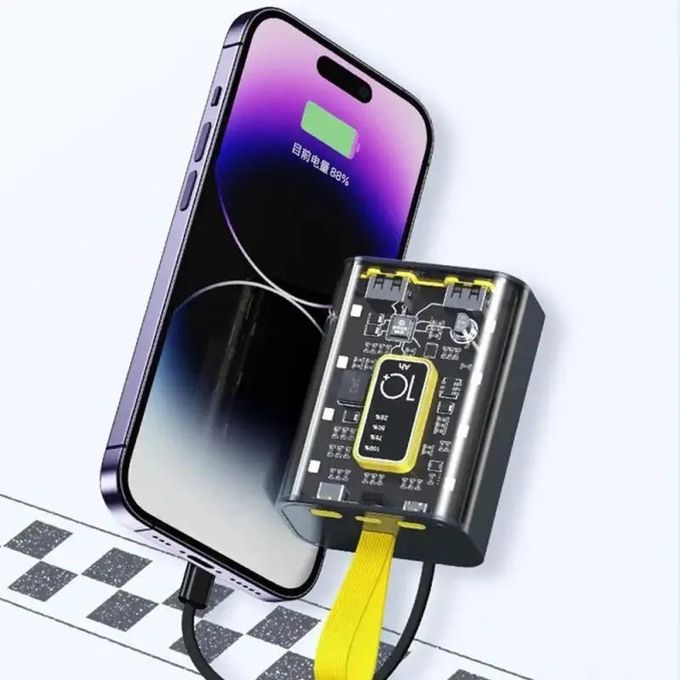 Compact Fast Charging External Battery Pack – 10000mAh/20000mAh Mini Portable Charger with LED Light and 3 Wires for Camping
