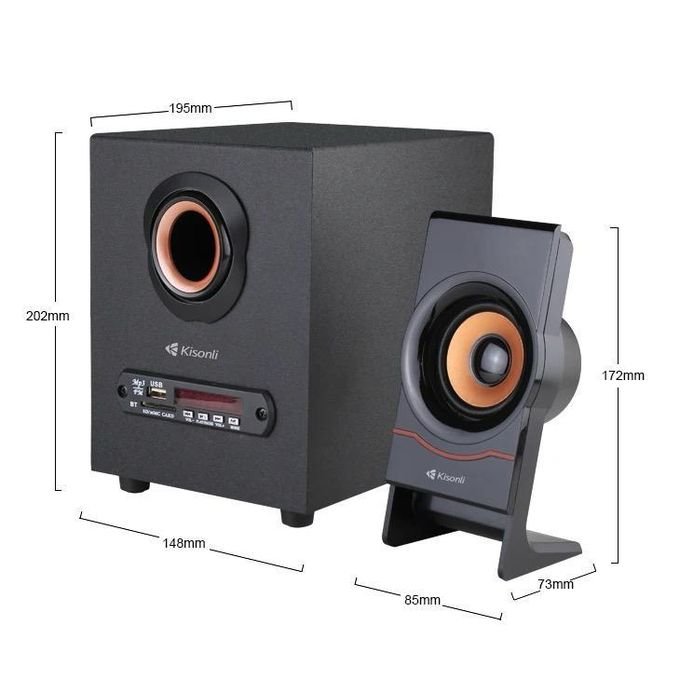 Kisonli Black Wooden Bluetooth Subwoofer with Bass and Remote Control