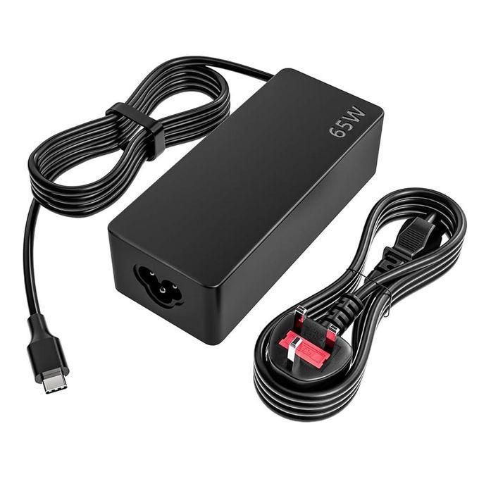 Lenovo 65W USB Type C Fast Charger with Free AC Fused Power Cord - Black