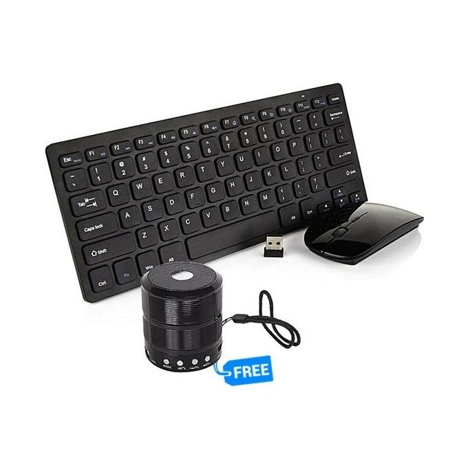 Black Keyboard and Mouse Set - Includes FREE Black Bluetooth Speaker