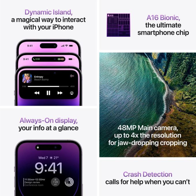 Apple iPhone 14 Pro Max – 6.7″ Super Retina XDR Display – 256GB Storage – 6GB RAM – Triple 48MP Camera – Purple + Complimentary Accessories