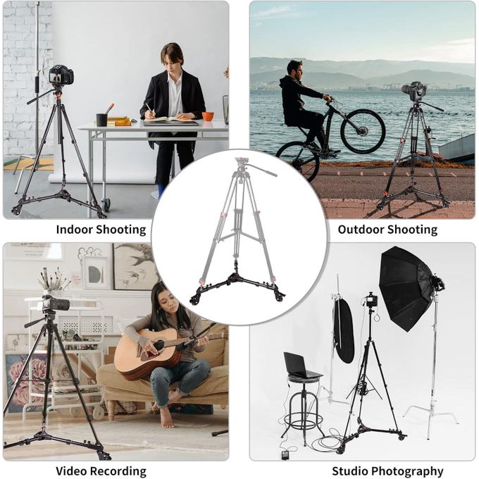 Yunteng Universal Folding Tripod Dolly Base with Wheels and Pulley for All Tripods and Light Stands – Black