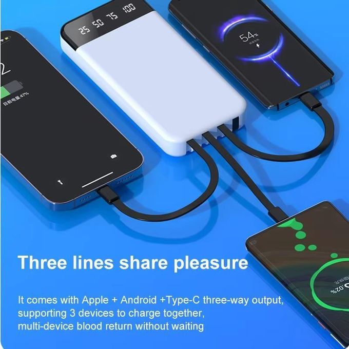 10000mAh Portable Power Bank with 4 Built-In Cables and 2A Fast Charging, Featuring a Flashlight