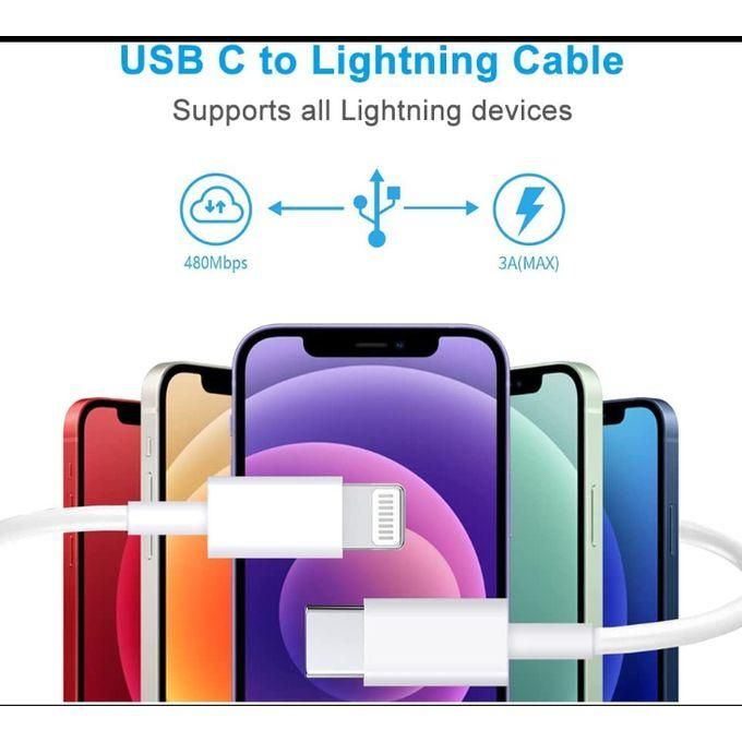 50W Fast Charging USB-C Power Adapter for iPhones with USB-C to Lightning Cable – White