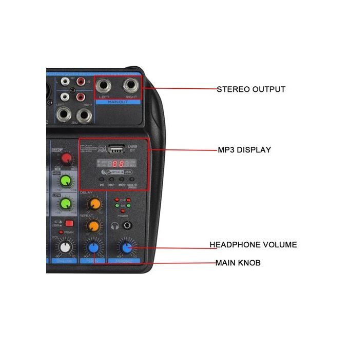 Bomge 4-Channel DJ Mixing Console with Bluetooth, 48V Phantom Power, Monitor, Karaoke System, and USB Audio Mixer – Black