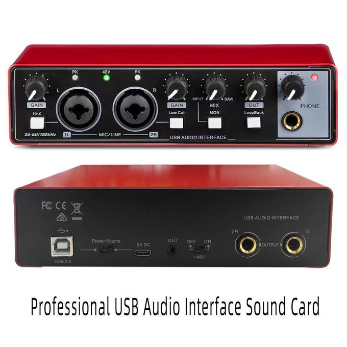 Bine Professional Audio Interface/Sound Card for Studio Music Recording – Red