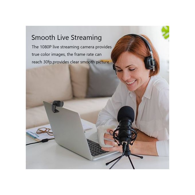 White 1080P Full HD USB Webcam with Built-in Microphone — product view 3