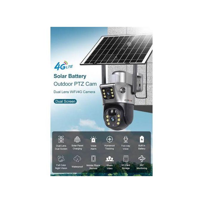 Ubox Black Dual Lens Solar Camera with Rechargeable 4G SIM Card