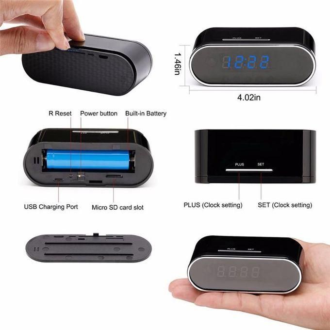 Black WiFi Hidden Camera Digital Clock for Table or Desktop