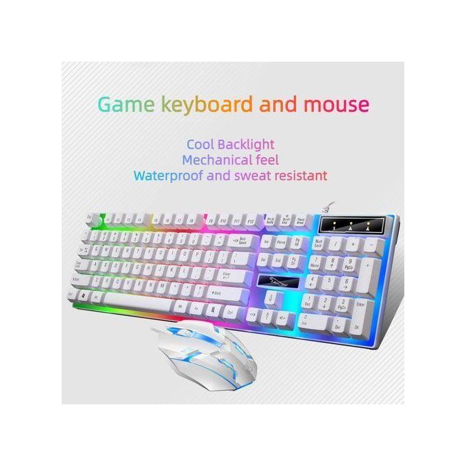 White Wired Gaming Keyboard and Mouse Combo with Colorful Glow