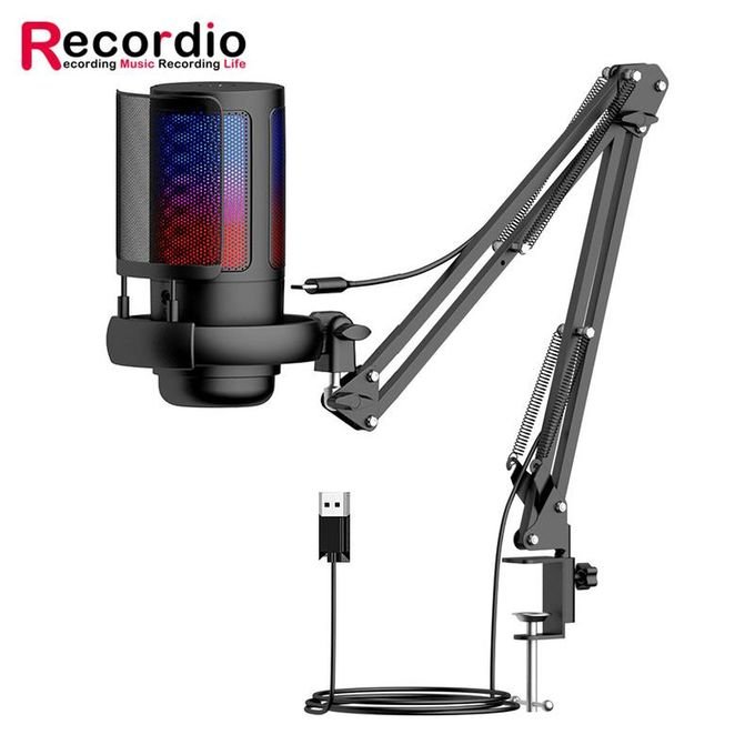 GAM-ME6S USB Gaming Microphone for PC with RGB Lighting – Condenser Microphone Set with Stand and Pop Filter in kumasi