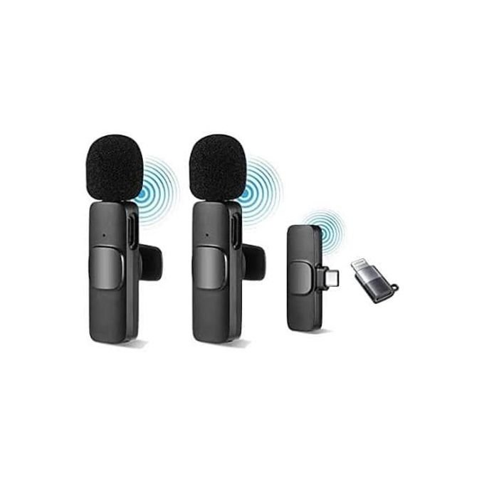 K9 2.4 GHz Dual Wireless Lavalier Microphone for Portable Audio and Video Recording – Compatible with iPhone and Type-C for Mobile Live Broadcast