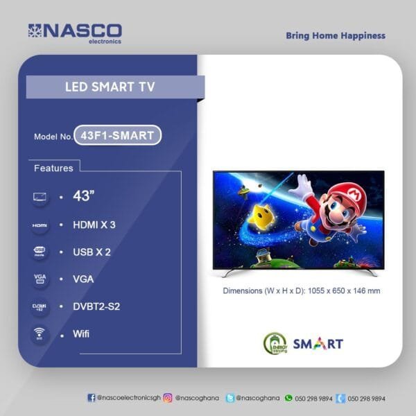 GET NASCO 43INCH LED SMART TV LED43F1 In Kumasi