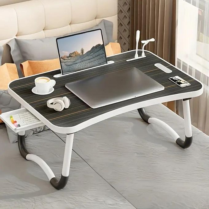 Black Extra Large Portable Multi-Function Tray Stand Computer Desk with Drawer