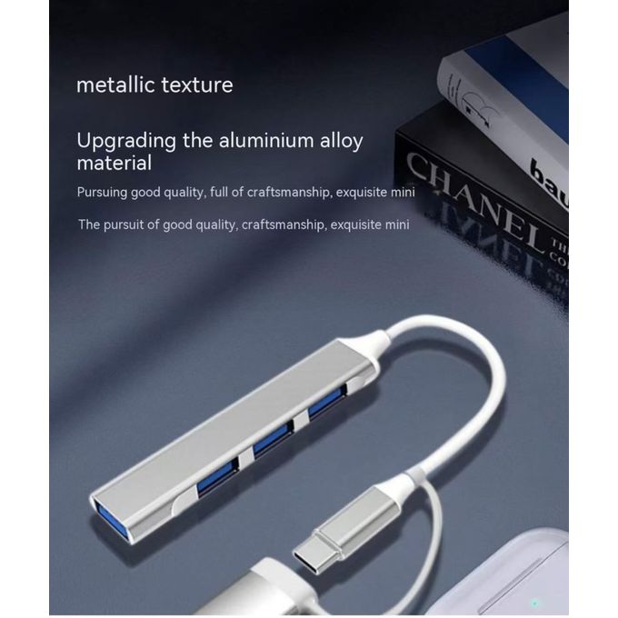 4-in-2 USB Hub with USB 3.0 and Type-C Adapter