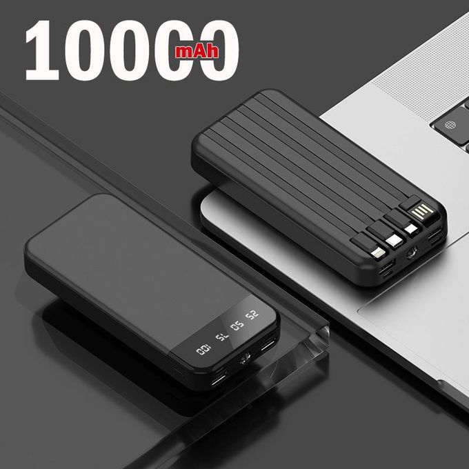 10000mAh Portable Power Bank with 4 Built-In Cables and 2A Fast Charging, Featuring a Flashlight