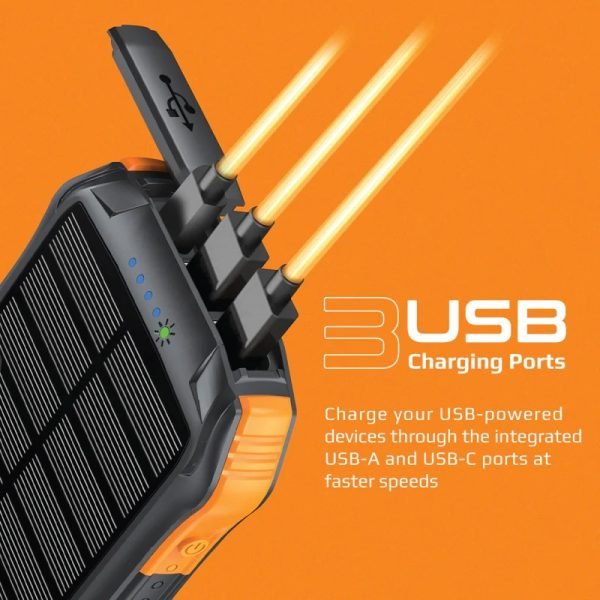 Promate 10000mAh Waterproof Solar Power Bank with 18W USB-C