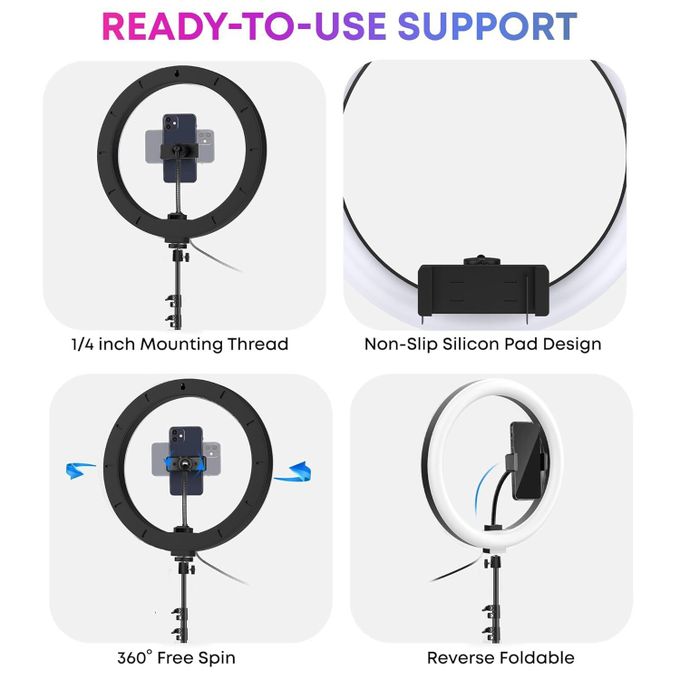 MJ36CM 14-inch Black RGB LED Ring Light with Tripod Stand and Phone Holder — product view 5
