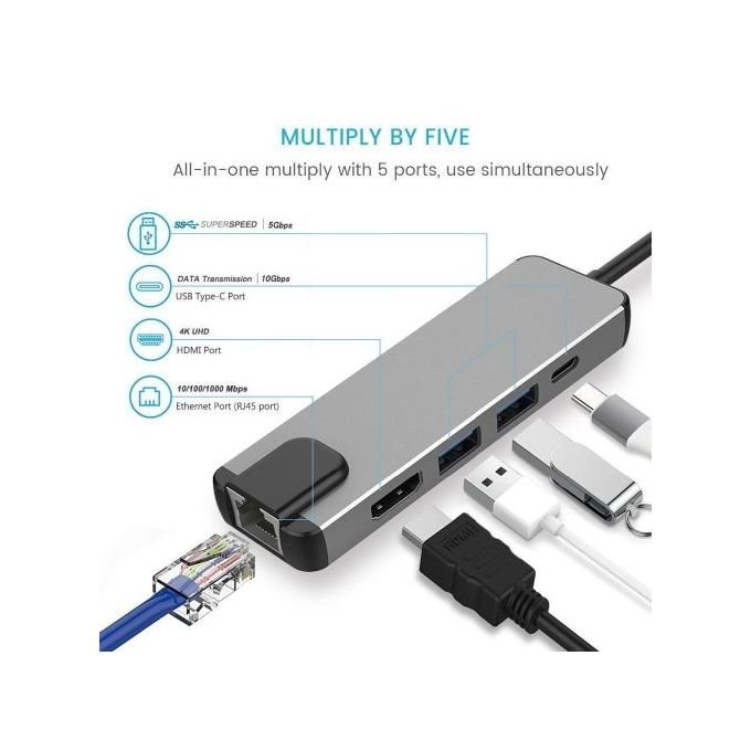 Grey 5-in-1 USB 3.0 Type-C Hub Adapter in kumasi