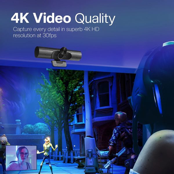 Vertux 4K Pro-Stream Autofocus Webcam with Integrated Speaker — product view 3