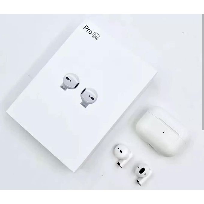 White TWS Pro 5S Mini Wireless Bluetooth Earbuds with 4-in-1 Multifunction Data Cable