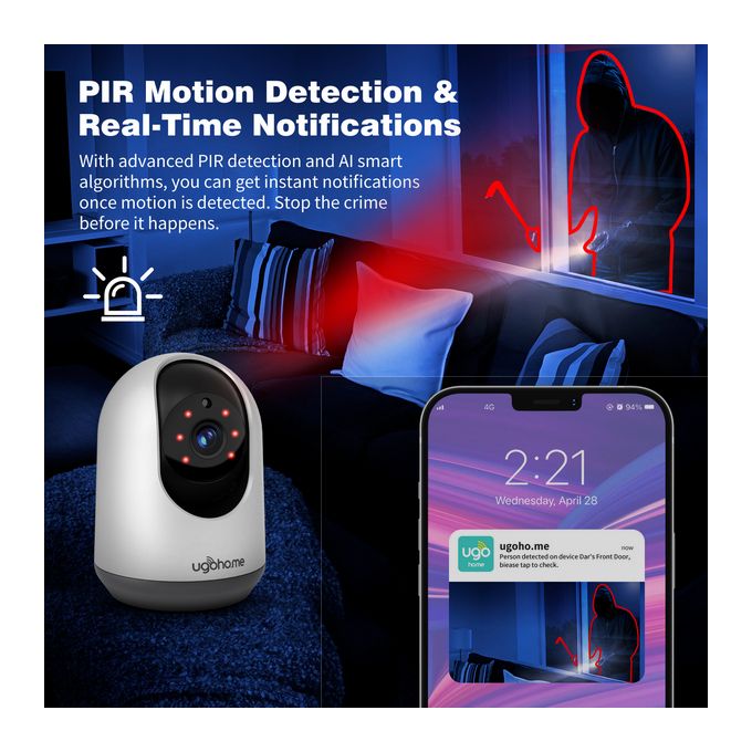UGOHO.ME 2K QHD Home Security Camera with Pan, Tilt, and Zoom Features