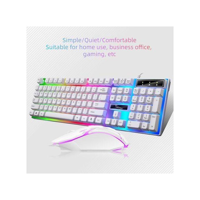 White Wired Gaming Keyboard and Mouse Combo with Colorful Glow