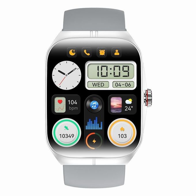 Grey HK80 Smart Fitness Watch with Blood Pressure Monitoring and Notifications