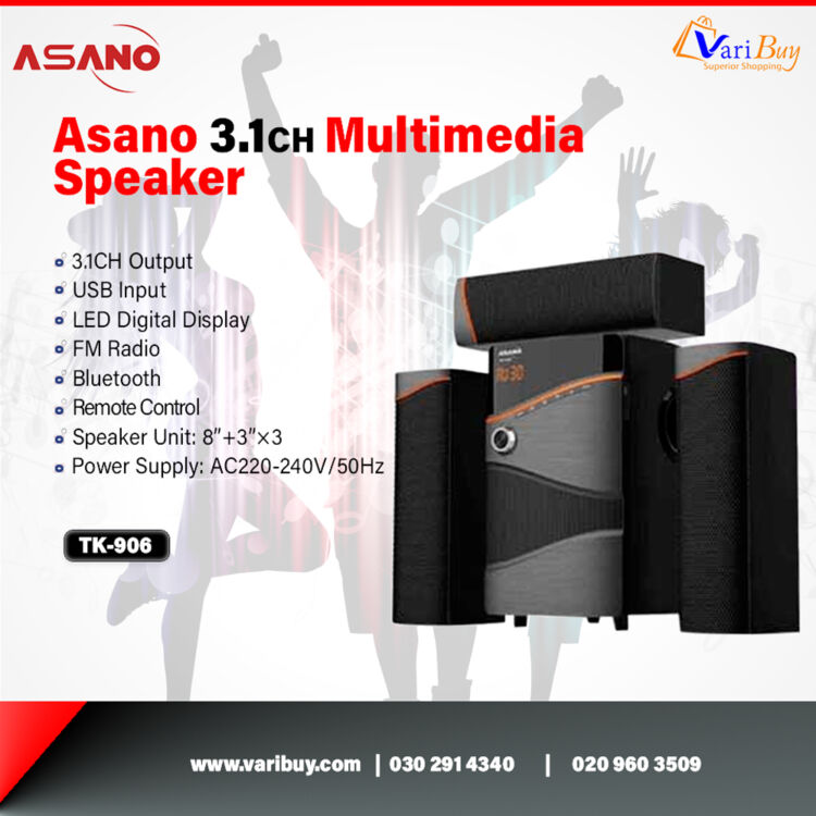 Asano 3.1 Channel 80W Multimedia Speaker | Bluetooth, FM Radio, USB Port, LED Digital Display, Remote Control [TK-906]
