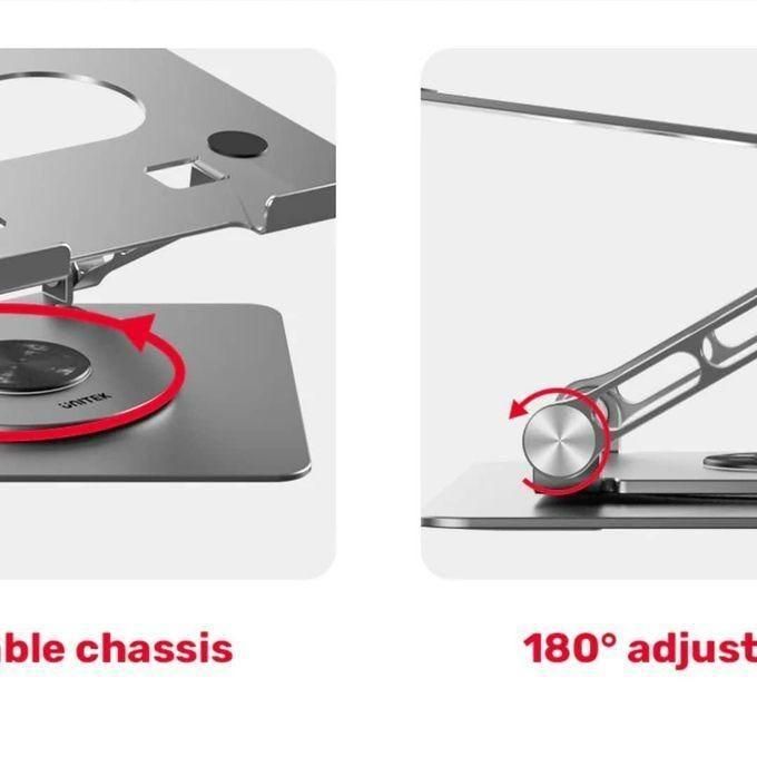 Grey Metallic Laptop Stand – Portable, Adjustable, and 360° Rotatable