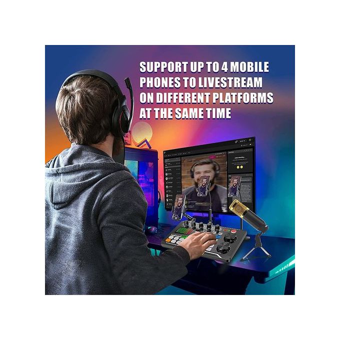 Portable All-in-One Podcast Production Studio with XLR Microphone – Professional DJ Audio Interface Mixer