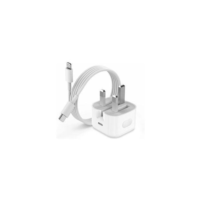 20W Fast Charging Adapter with Type C Cable for iPhones - White