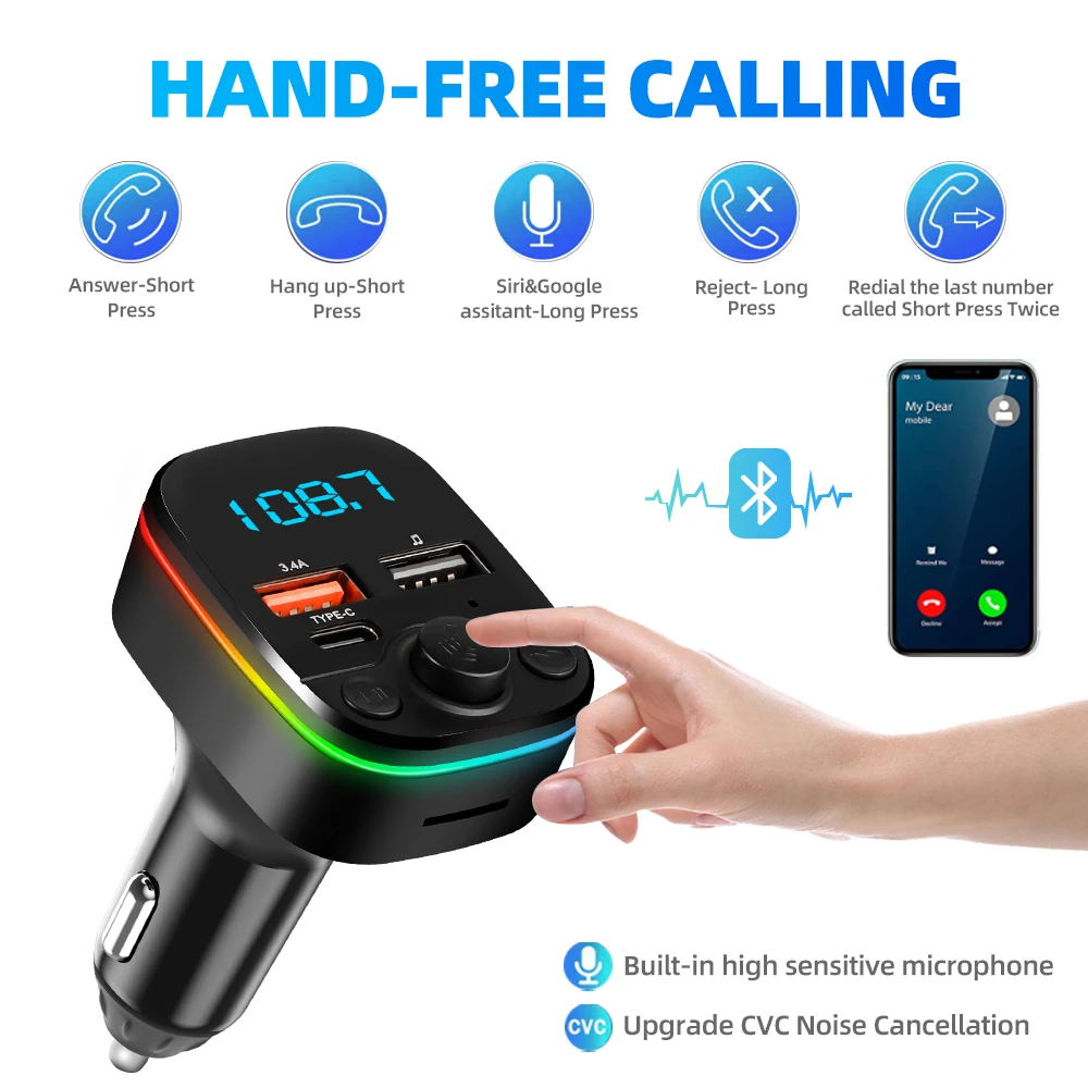 Buy Fm Bluetooth 5.0 Car Charge Dual Usb Porttype-C Charge Handsfree Call Wireless Aux Audio Modulator Mp3 Player in Kumasi aa