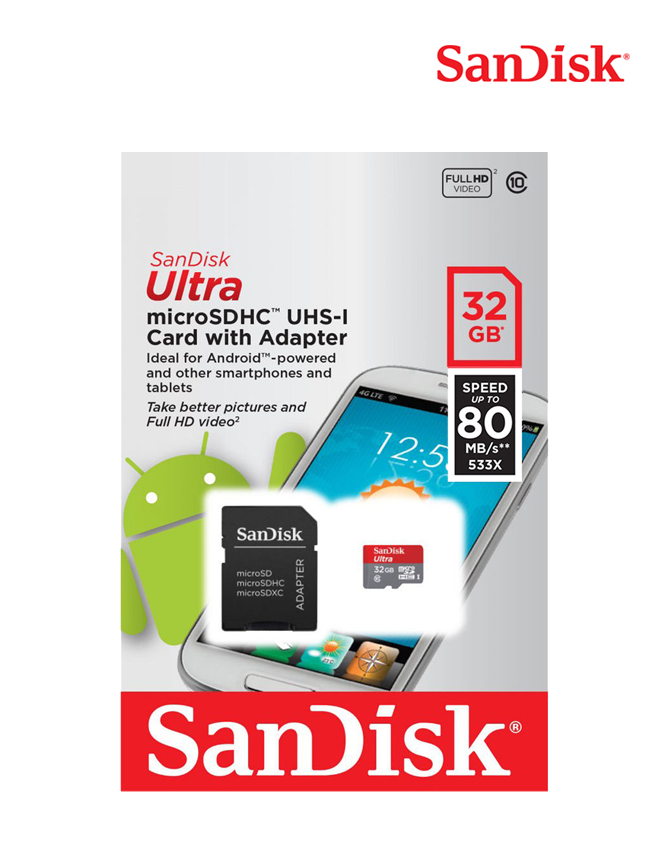 SanDisk Ultra 32GB MicroSDHC - 80MB/s Speed
