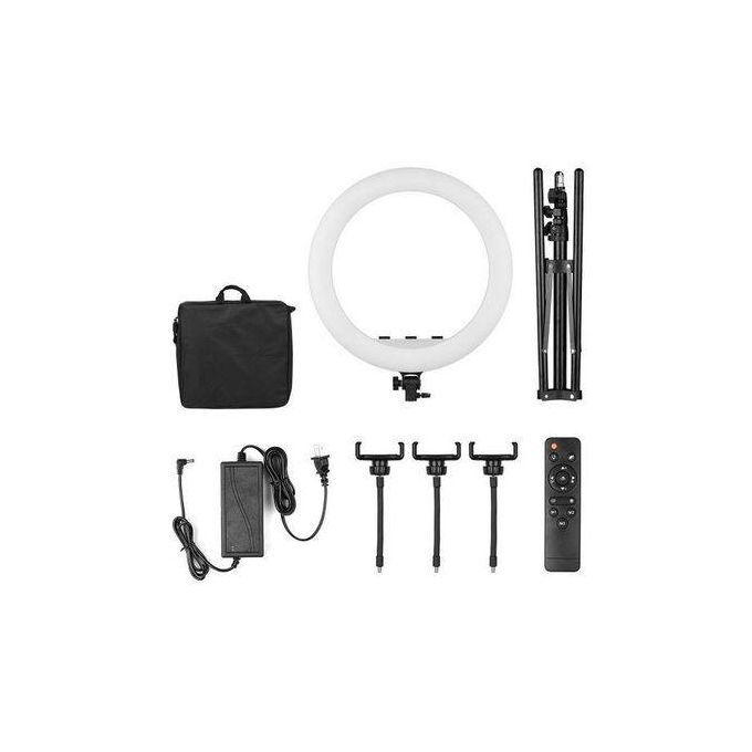 18-Inch Black Ring Light with Tripod and Three Phone Holders