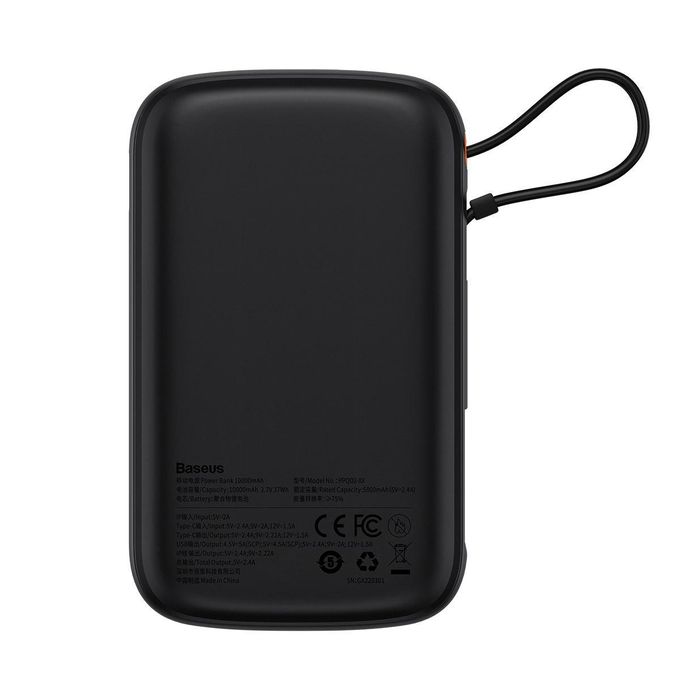 Baseus Qpow Pro 10000mAh Power Bank with Digital Display, 20W Fast Charging, iP Edition - Includes 0.3m Type-C 3A Charging Cable - Black