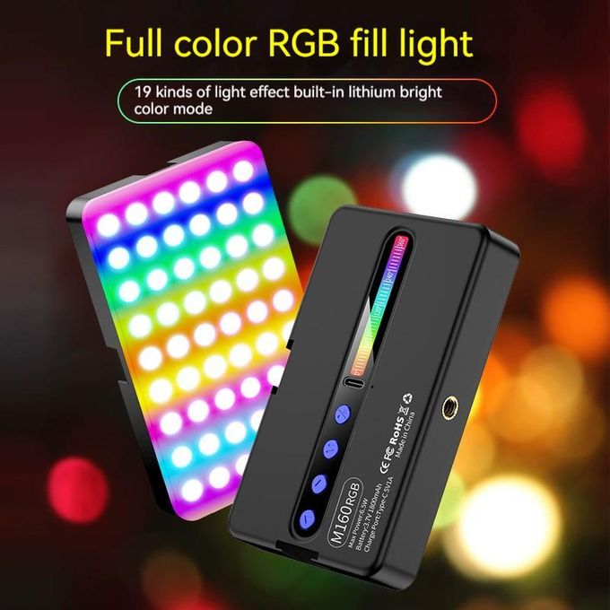 M160 RGB Full Color LED Fill Light – Portable Rechargeable Panel Featuring 19 Lighting Effects
