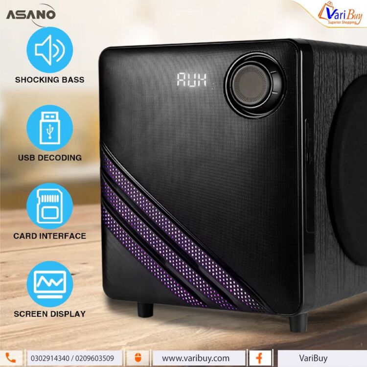 Asano 2.1 Channel Home Theater System | Bluetooth Multimedia Speaker System with FM Radio, USB Port, LED Display, and Remote Control [TK-2028]