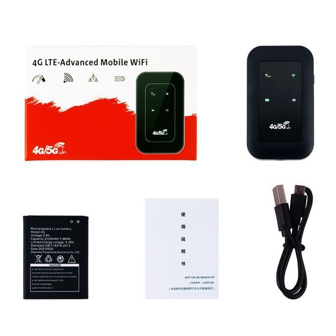 Black 4G LTE Advanced Mobile WiFi with 150Mbps Speed and 2400mAh Battery