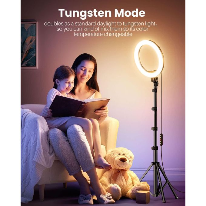 13-Inch RGB LED Ring Light MJ33CM with Tripod Stand and Phone Holder – Black