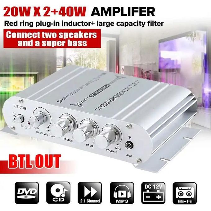 2.1CH Power Amplifier for Home, Car, and Meeting Theaters - 20W x 2 + 40W Sound Amplifier