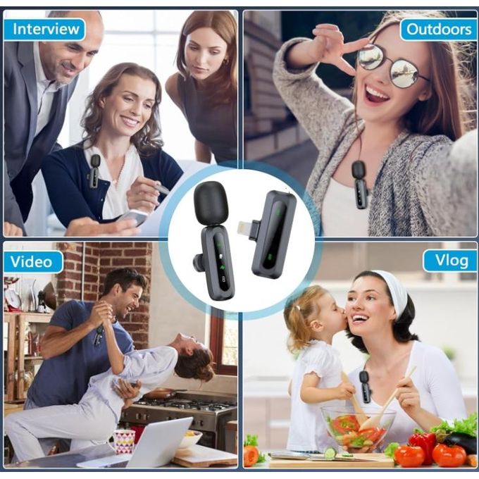 Wireless Lavalier Microphone for iPhone & Type-C with iOS Adapter, Professional Mini Clip-On Mic for Video Recording