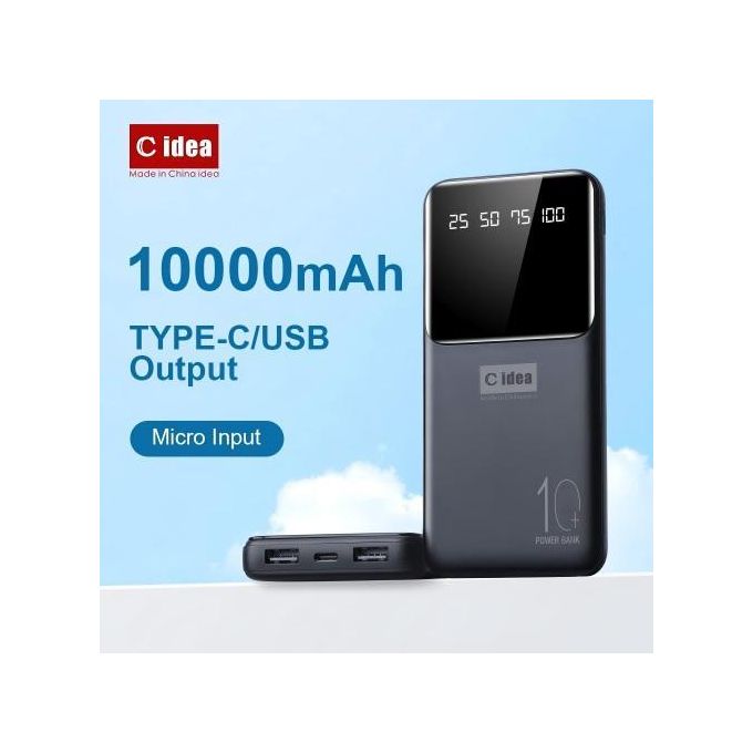 C Idea 10000mAh Dual USB Power Bank with One Type-C Output - Black