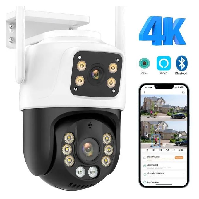 White Wireless CCTV Camera with Dual Lenses and 6MP Resolution - IcSee