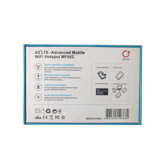 OLAX 4G LTE High-Speed Mobile WiFi Hotspot – Supports Speeds Up to 300 Mbps – 3000mAh Rechargeable Battery (Type-C)
