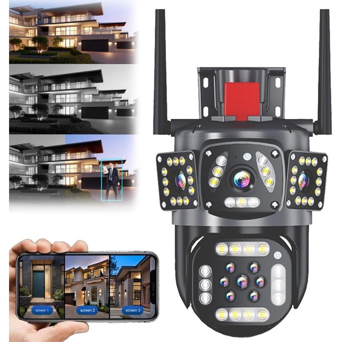 HD WiFi Security Camera with 360-Degree View, 6MP Auto Tracking, Featuring 4 Lenses