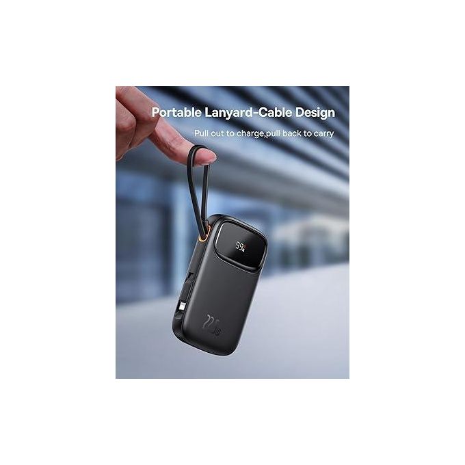 Baseus Qpow Pro 10000mAh Fast Charge Power Bank with Digital Display – 22.5W Type-C Edition, Includes Simple 0.3m Type-C 3A Charging Cable – Black